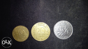 Lot Francuska (10 Centimes, 20 Centimes i 1 Franc)