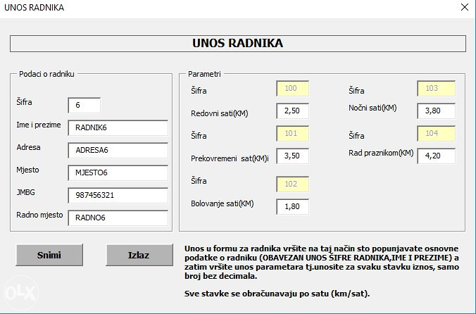 Evidencija plata i radnih sati