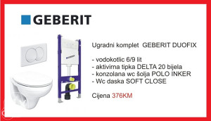 Ugradbeni vodokotlić GEBERIT, tipka, WC šolja sa daskom