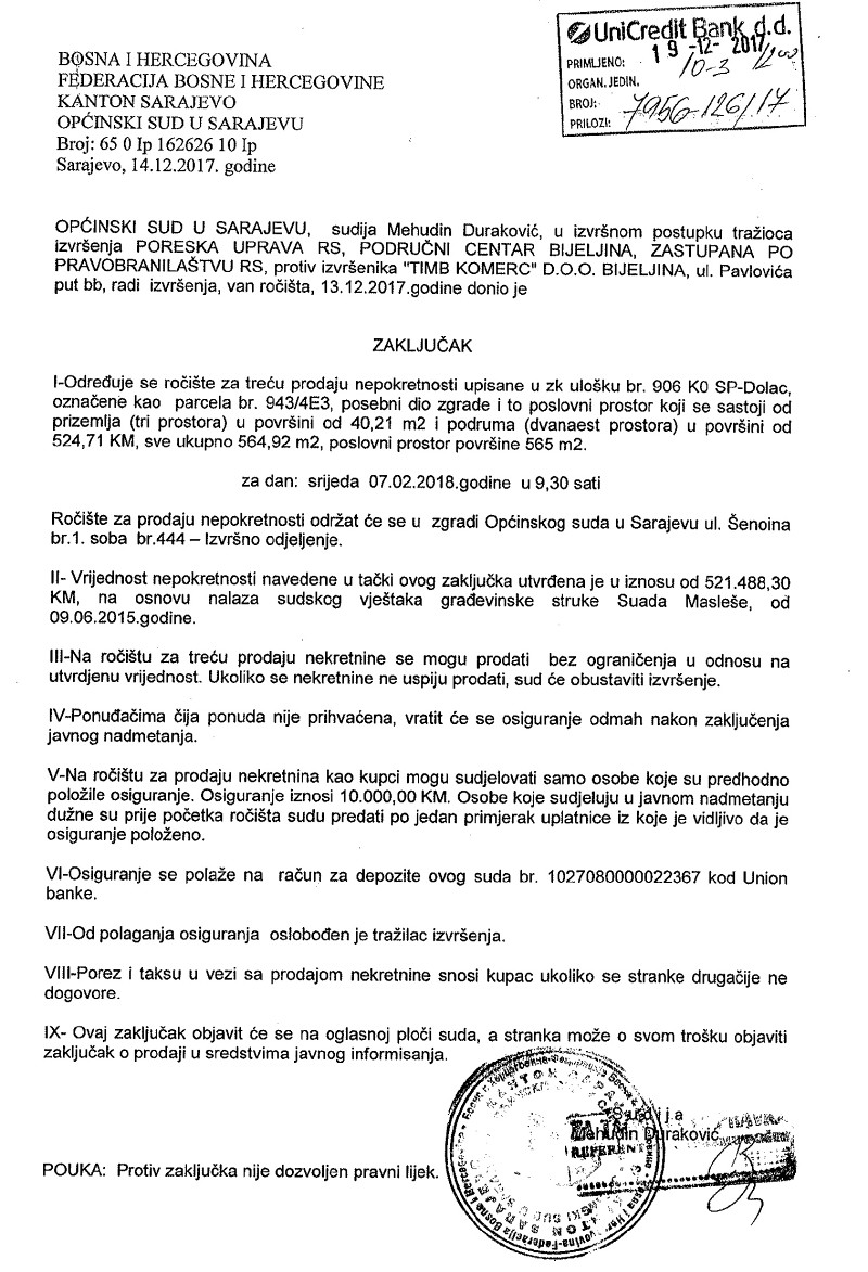 PRODAJA POSLOVNOG PROSTORA BUĆA POTOK-ADEMA BUĆE br1