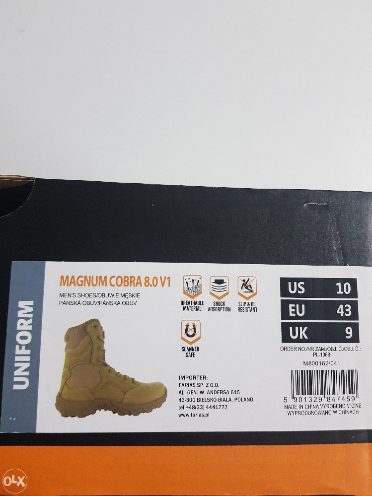 Bottes De Combat Magnum Hi-Tec Cobra 8.0 - Cuir - Taille 36 à 48 - Neuf Avec Emballage